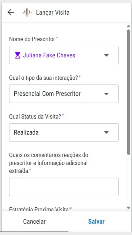 Formulário de registro de visita no celular