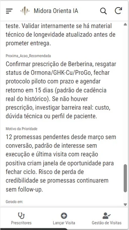 Midora Orienta IA com a próxima ação recomendada