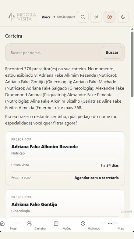 Busca de prescritor na carteira dentro do Midora Voice